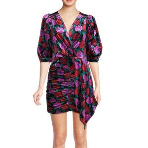 Ronny Kobo Monica Floral Velvet Ruched Mini Dress NWOT